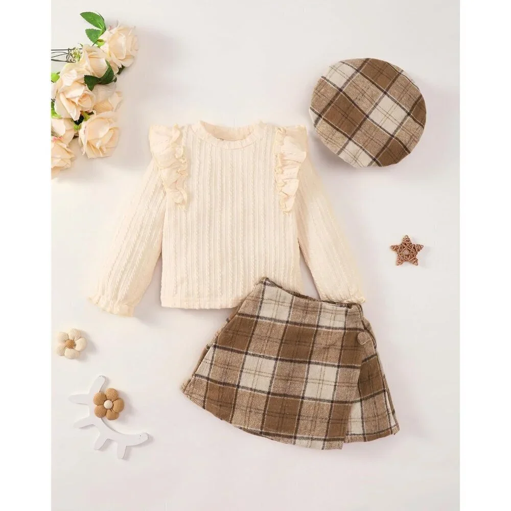 Toddler Girl Clothes Outfit Shirt Top Plaid Mini Skirt Outfits Set Little Girl D